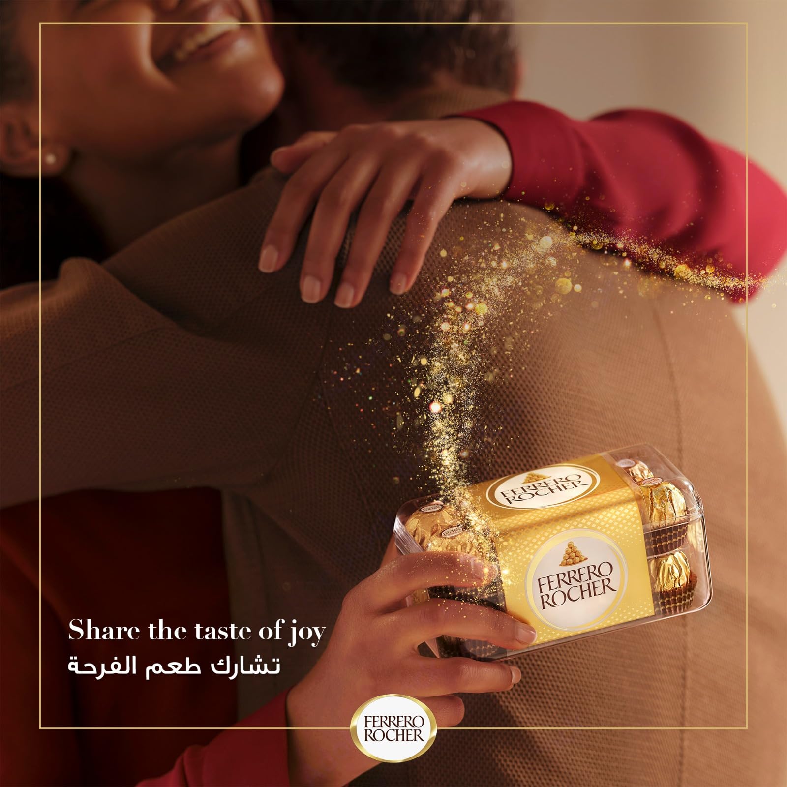 Ferrero Rocher 16-piece gift box held by hands, showing gold-wrapped chocolates