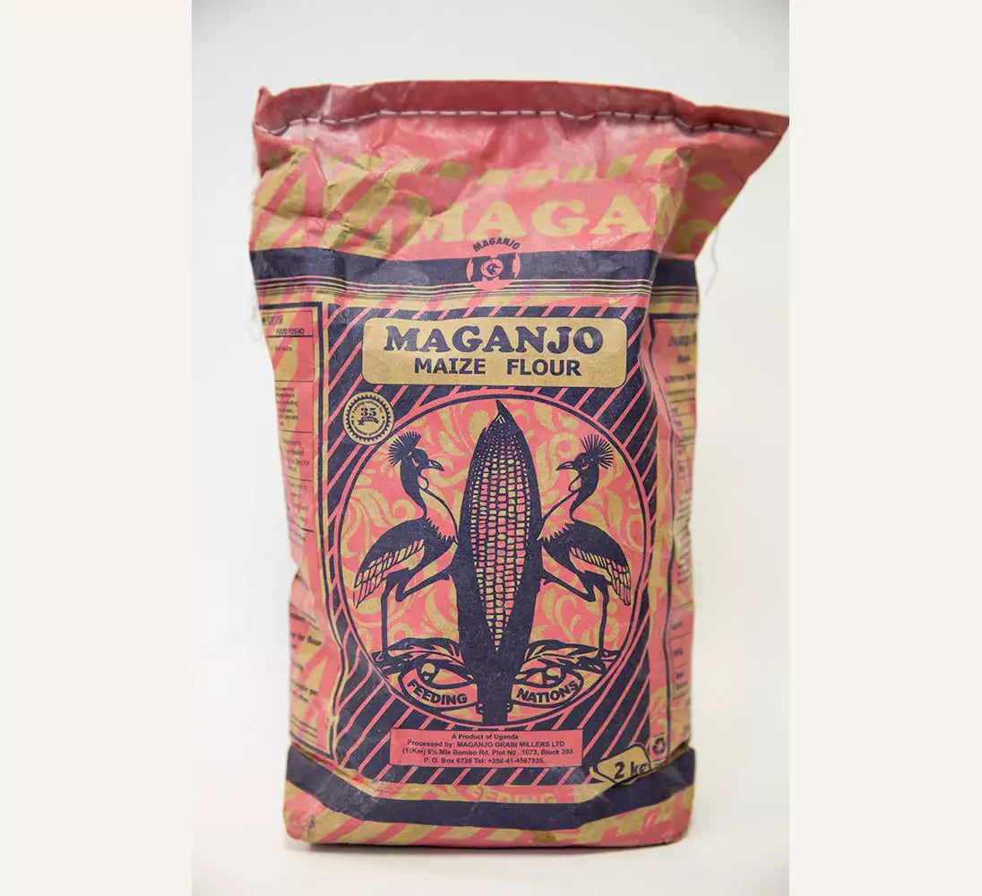 Maize flour bag 2kg, MAGANJO brand, red patterned packaging with bold text