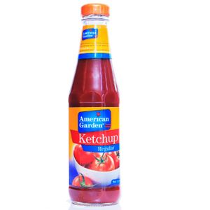 Ketchup bottle with orange cap and red label