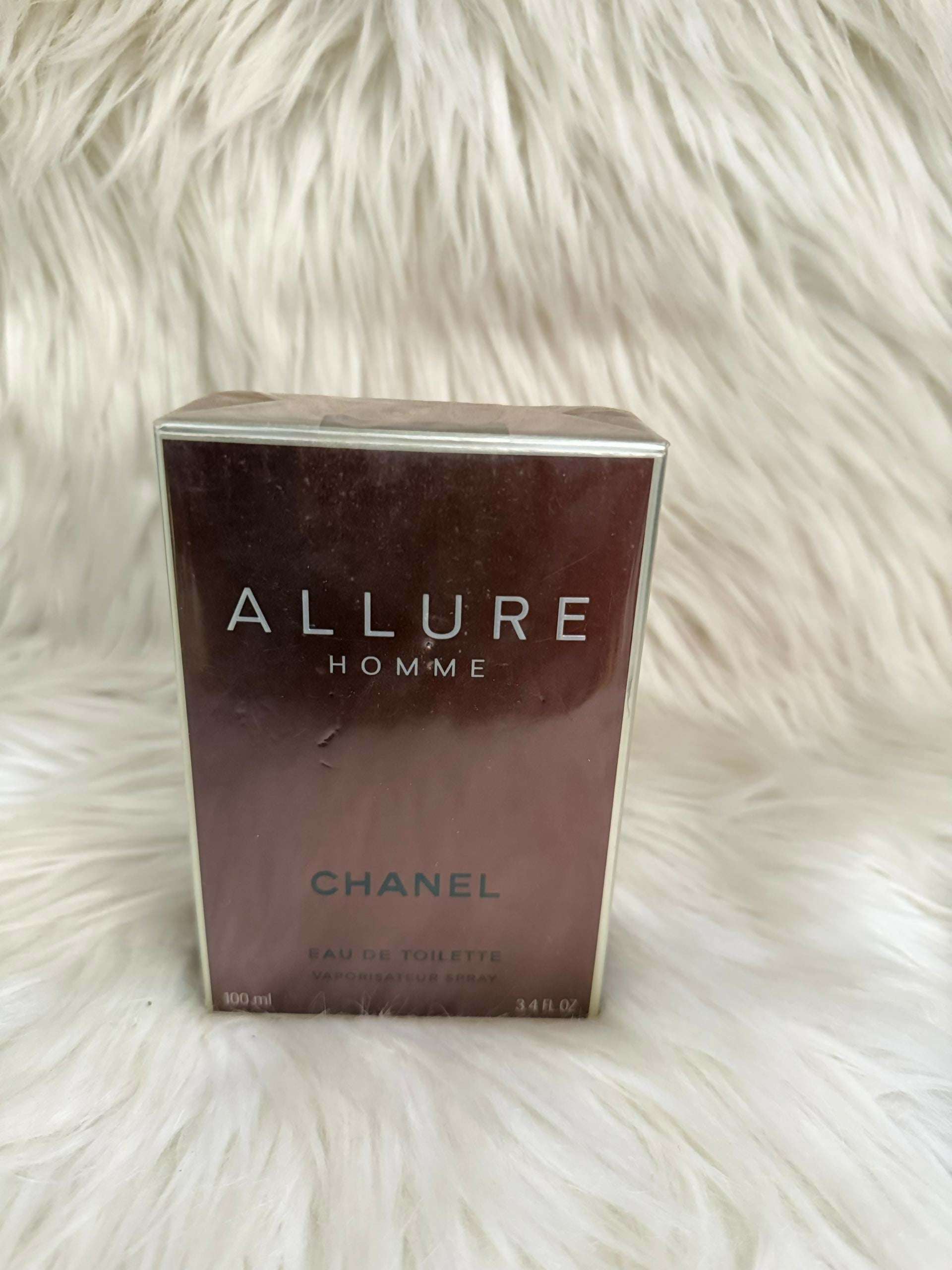 Chanel ALLURE HOMME Eau de Toilette box with maroon face and clear plastic wrap