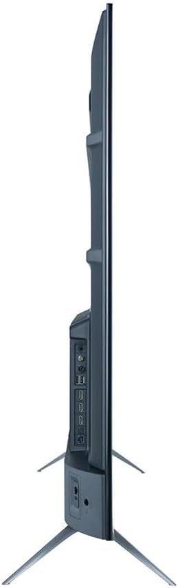 55-inch smart LED TV side view with ports panel and slim stand legs.