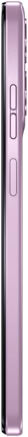 Smartphone side profile with power button and volume keys on lavender frame