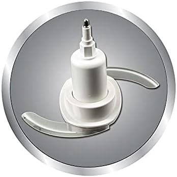 White-bladed food processor attachment with metal bar and central hub