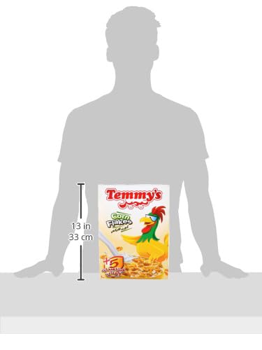 Corn flakes cereal box with front design and size diagram, 13 x 33 cm