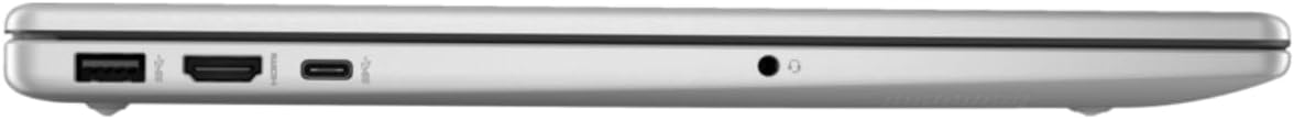 Silver laptop side view with visible ports and audio jack