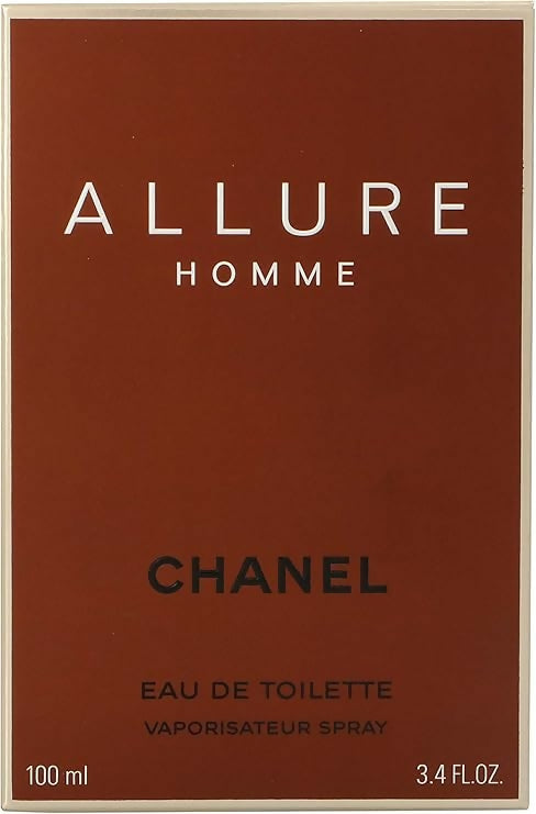 Men's Eau de Toilette gift box, maroon with ALLURE HOMME and CHANEL text