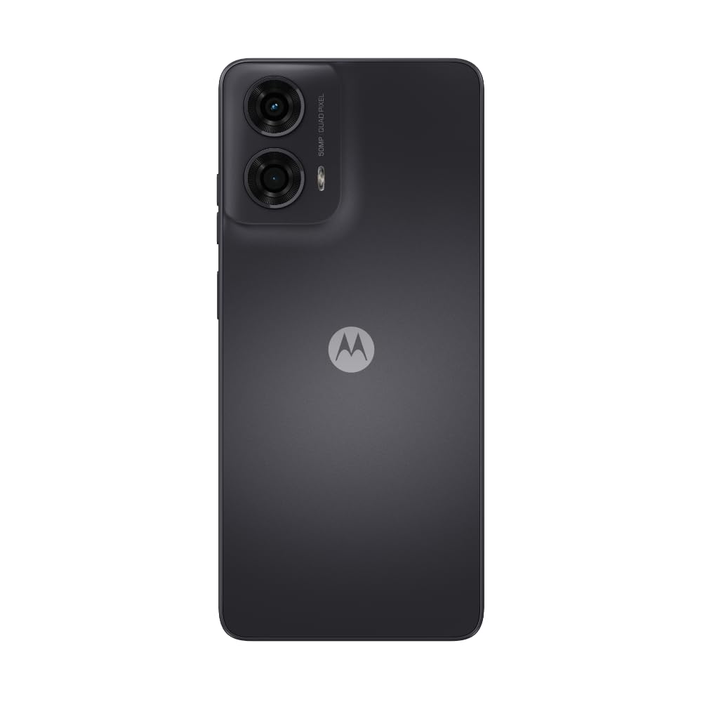 MOTOROLA smartphone in matte charcoal, back view with dual rear cameras