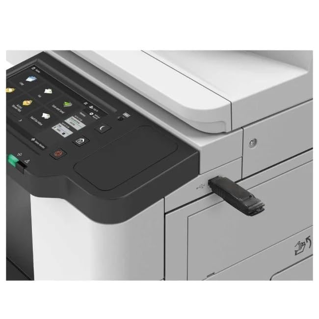 Color multifunction printer top control panel and output slot on the main body
