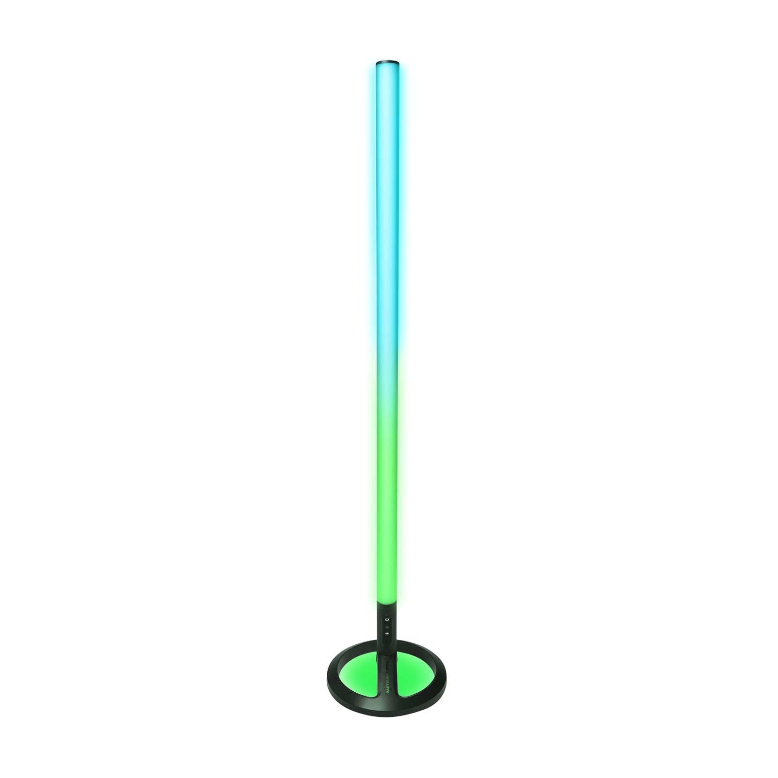 Portable Bluetooth speaker light pole with cyan-to-green glow and round black base