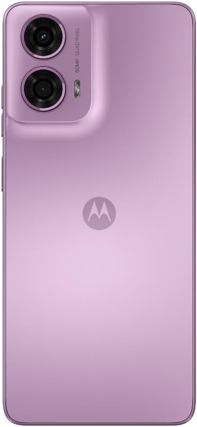 MOTOROLA smartphone in pink-lavender, back view with dual rear cameras