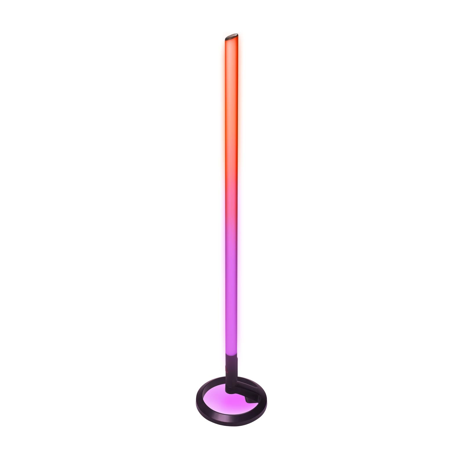 Portable Bluetooth speaker light pole with orange-to-purple glow and round black base