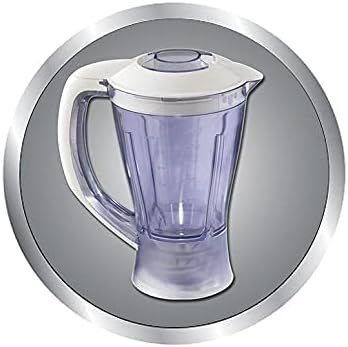 Clear blender cup attachment with handle and white lid for food processor