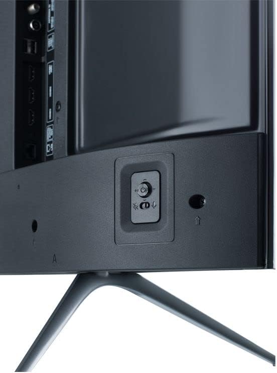 55-inch smart LED TV close-up of side power button and connection area.