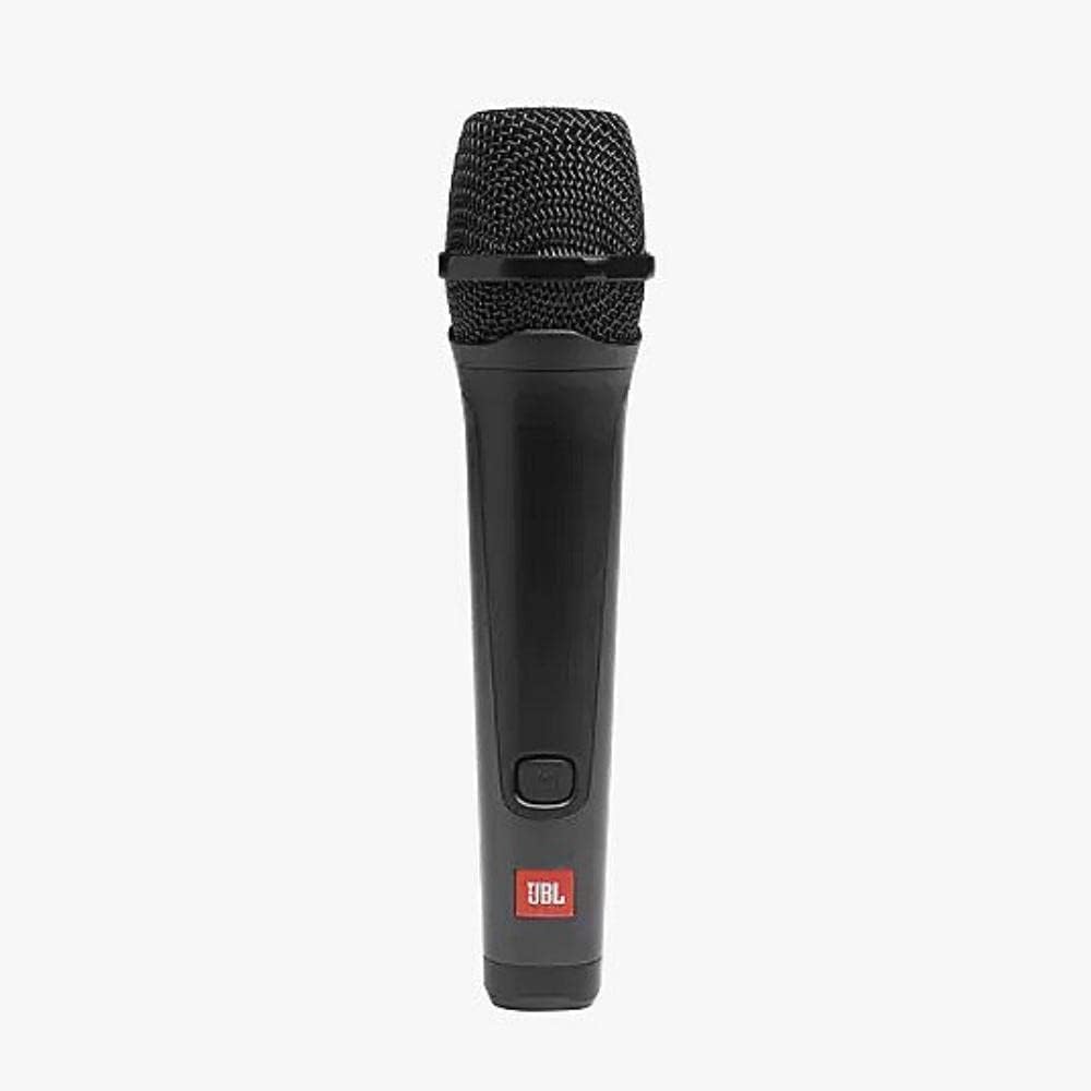 Wired dynamic vocal microphone with black wire-mesh grille and JBL badge