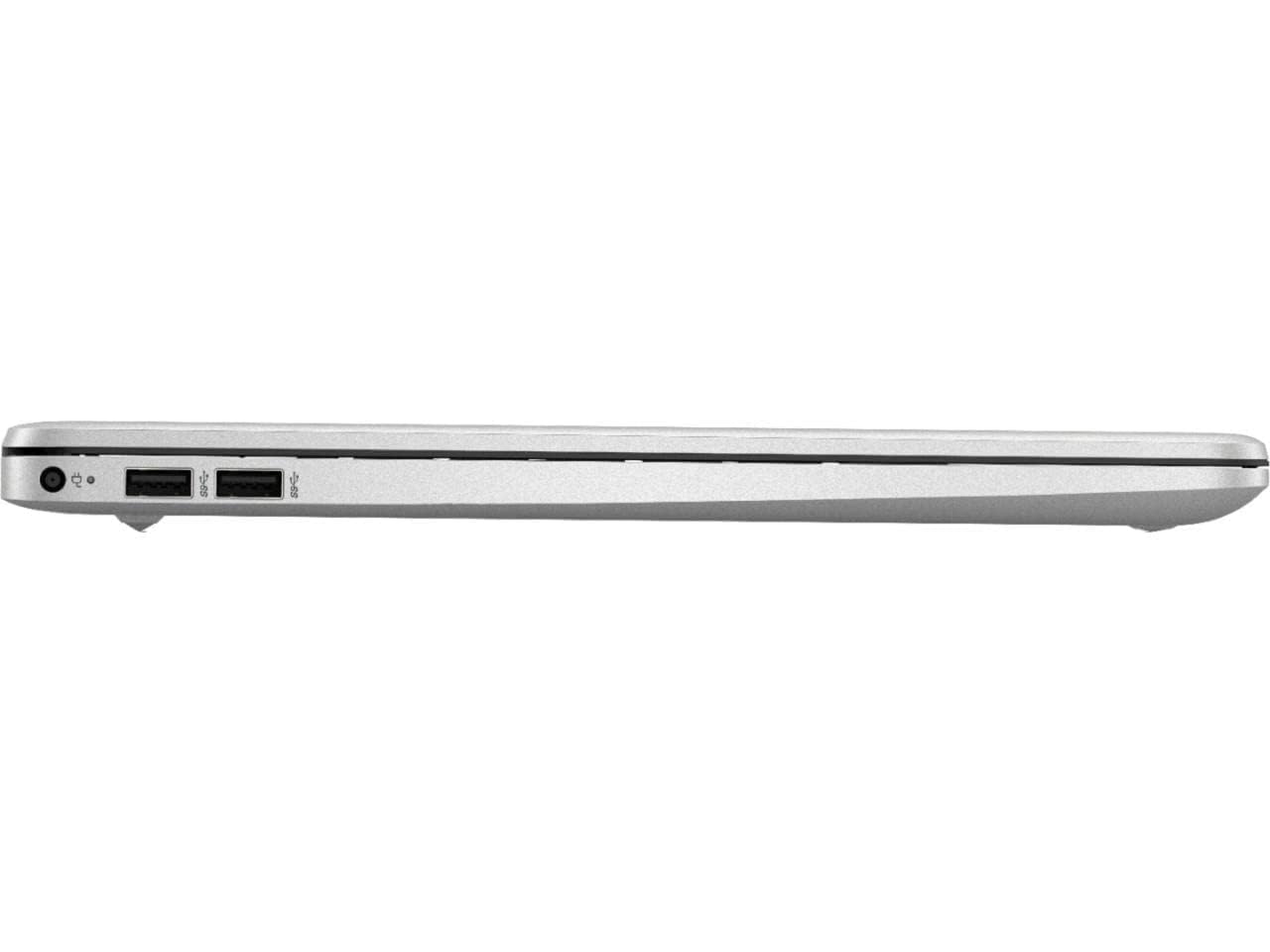 HP silver laptop side view with ports along the front edge