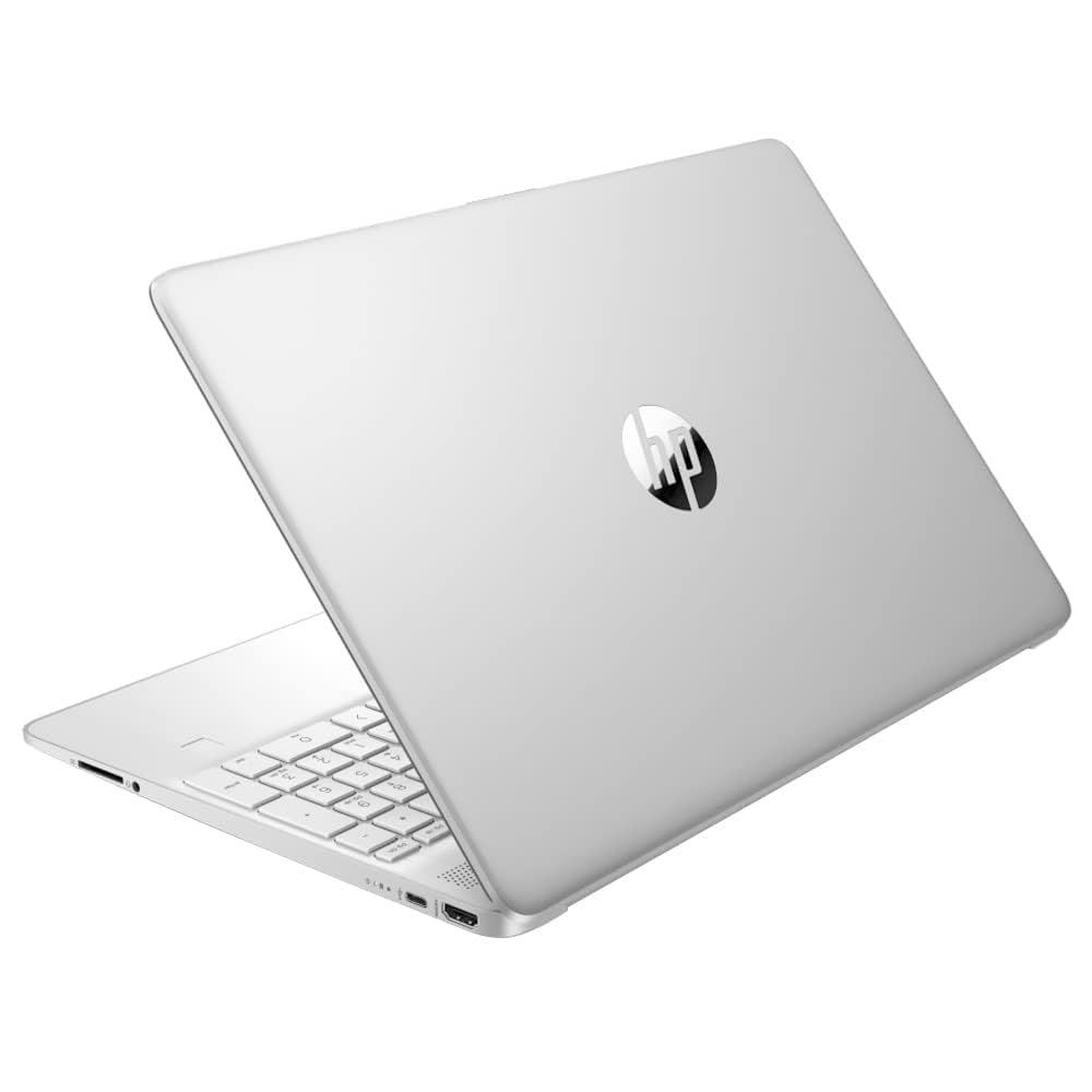 HP silver laptop lid with HP logo in the center and smooth metal finish