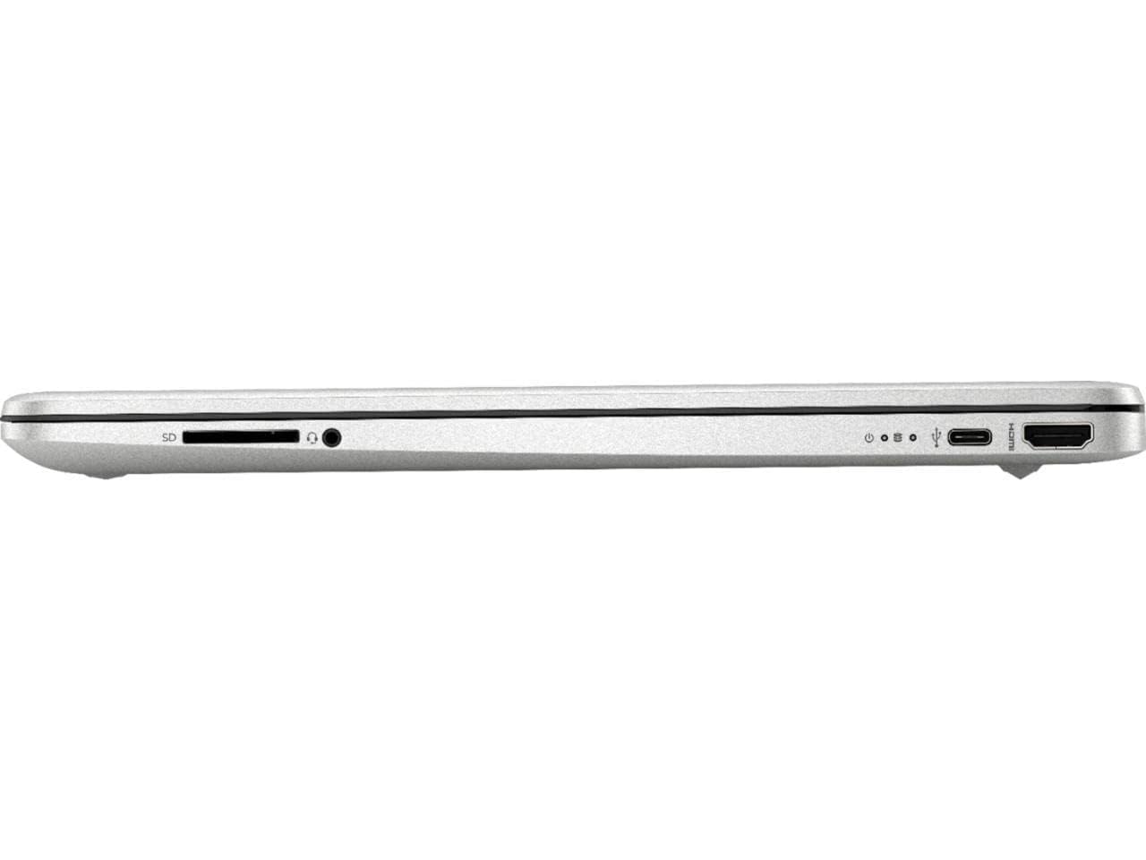 HP silver laptop side view showing audio and USB ports along the edge