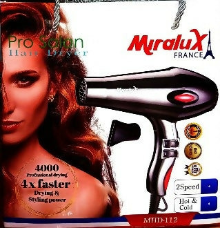 Hair dryer with black and white body, red power light, MHD-112