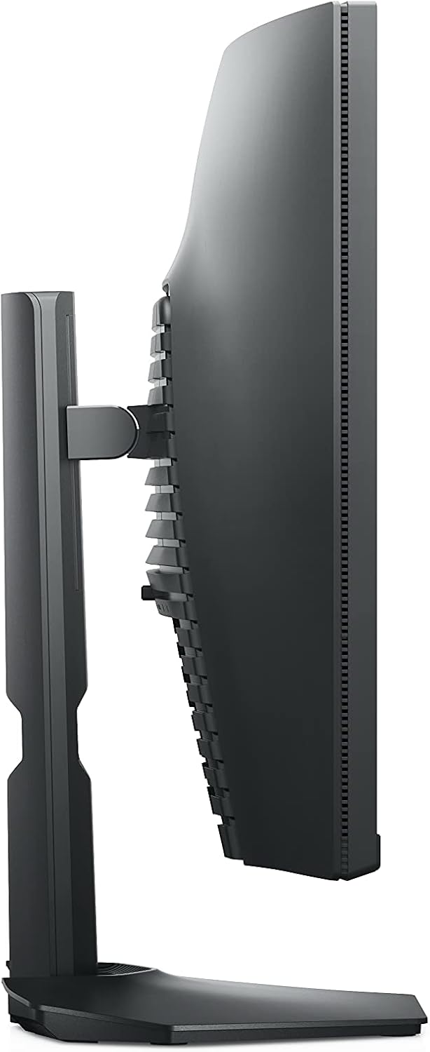 Curved gaming monitor side profile with black stand and thick bezel