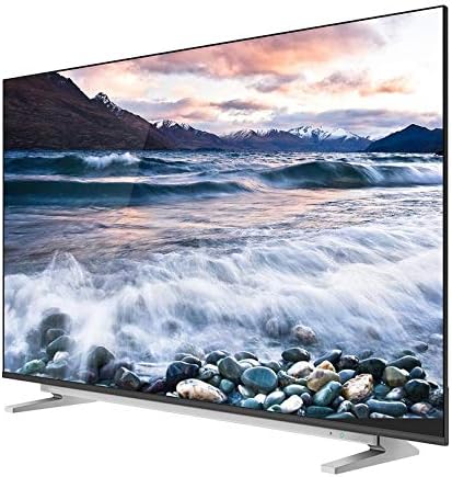 Toshiba 50-inch 4K LED Smart TV front view with ocean landscape and silver stand