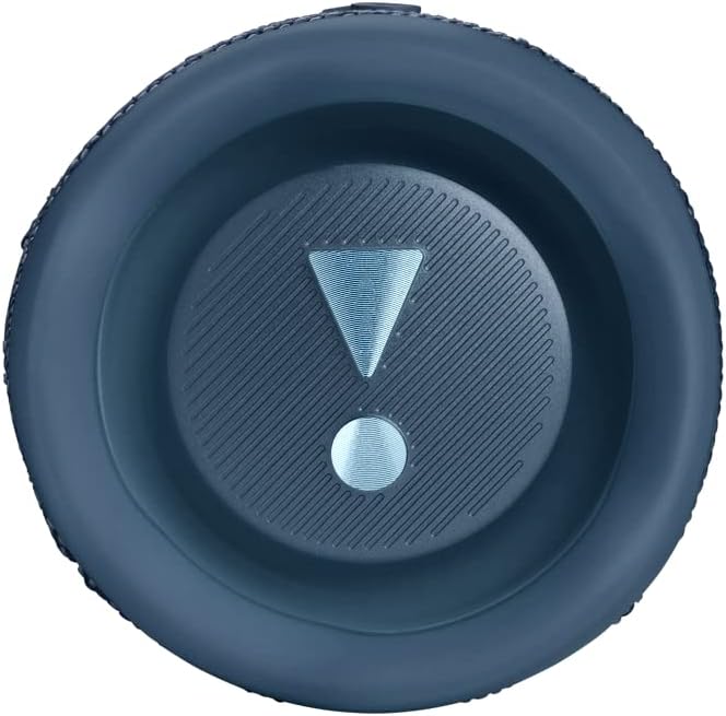 Portable Bluetooth speaker top view with circular grille and JBL logo on dark blue body