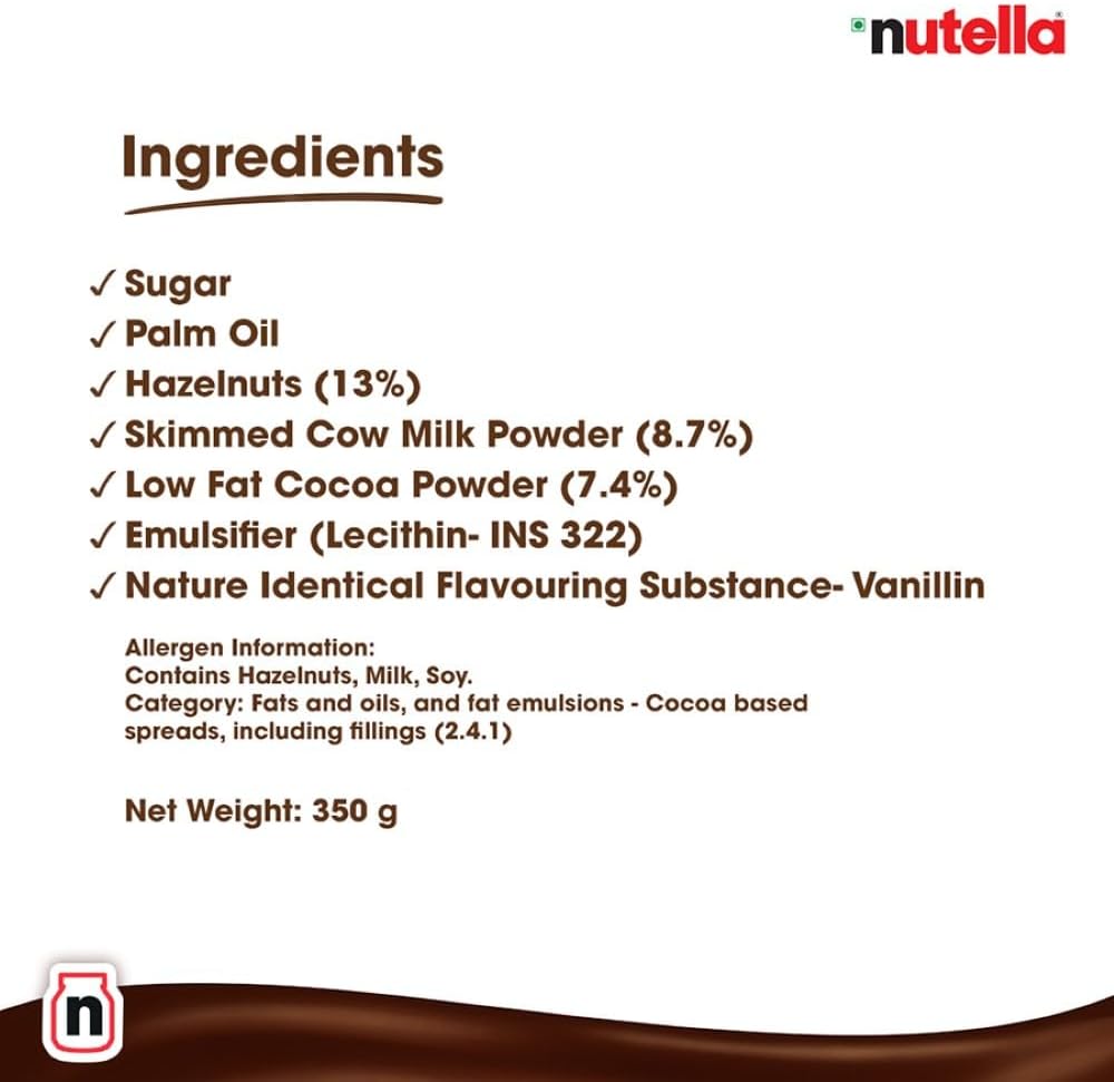 Nutella hazelnut spread label with ingredients list and jar base at bottom