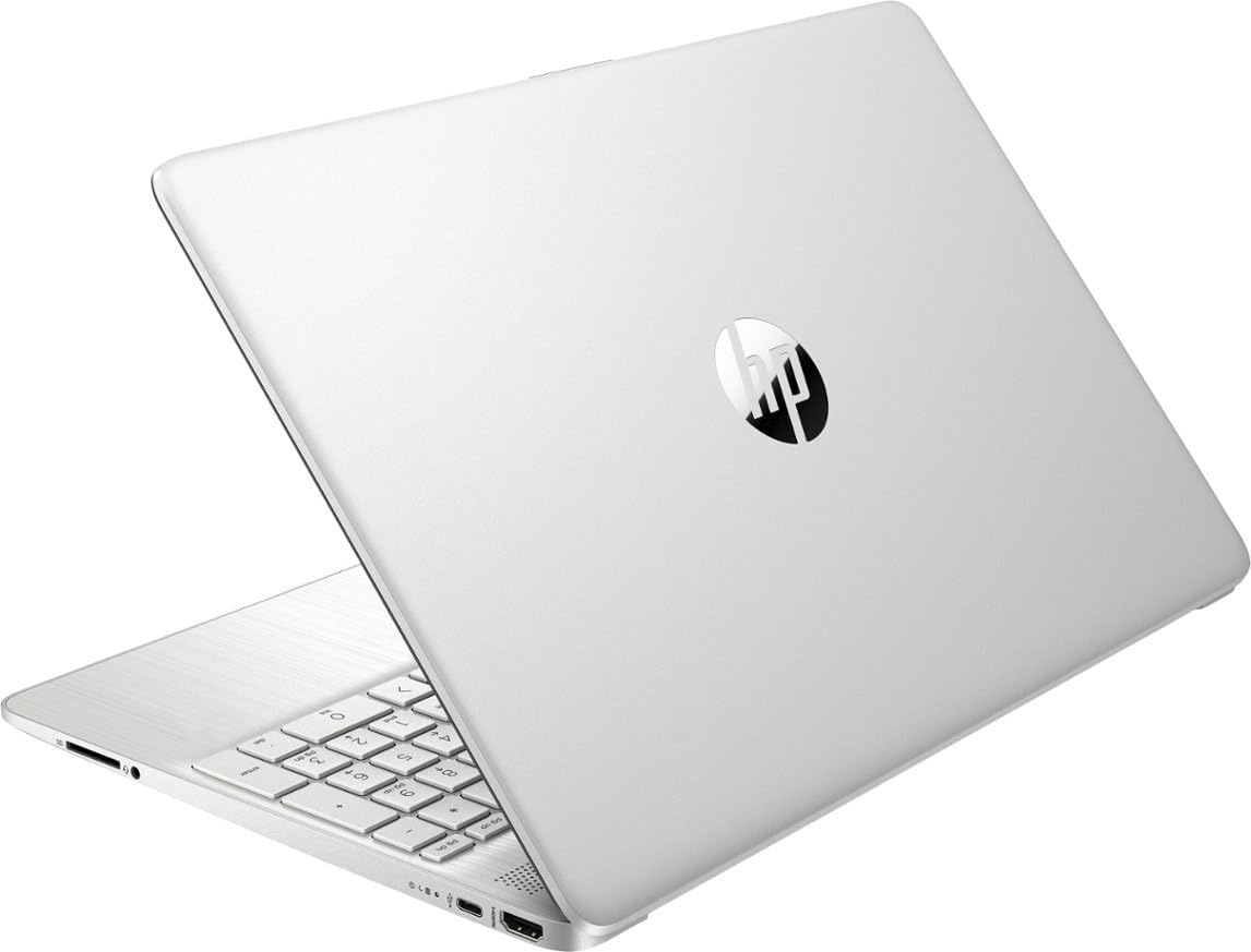 HP 15s laptop lid with HP logo, silver finish