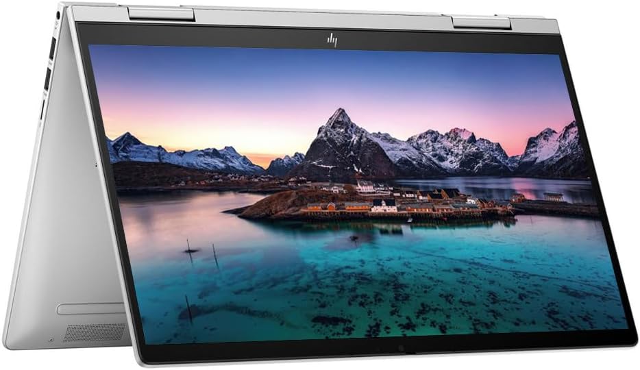 Silver convertible laptop showing screen tilted like tablet mode, keyboard folded