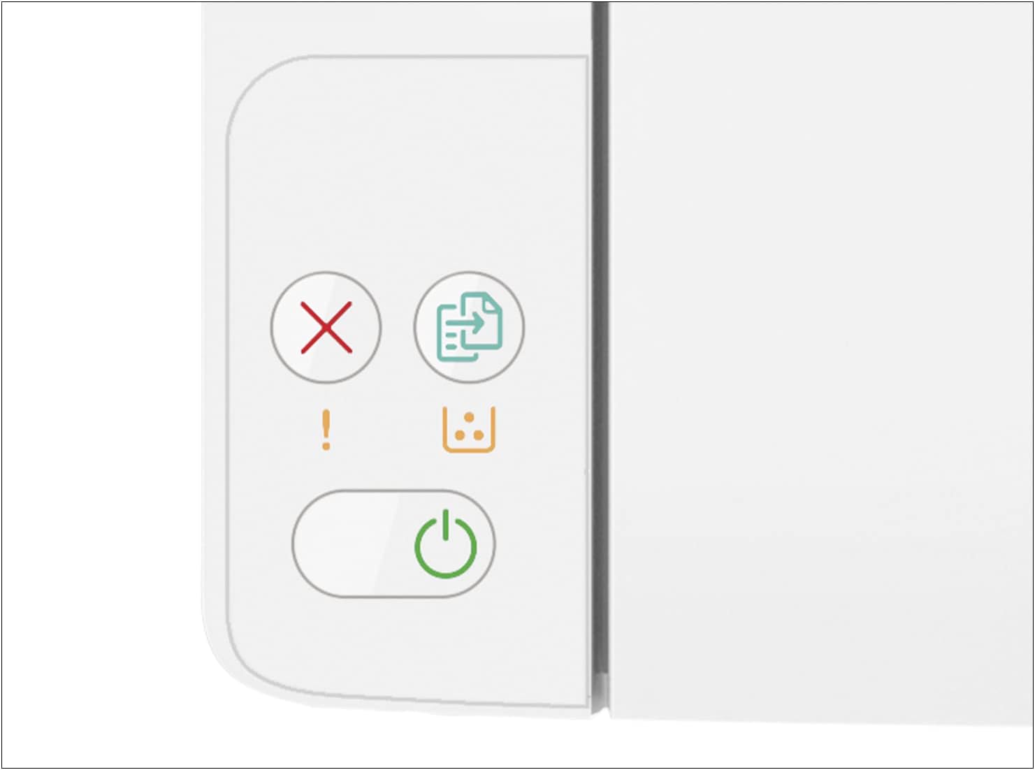 HP LaserJet MFP printer control panel with status icons and power button