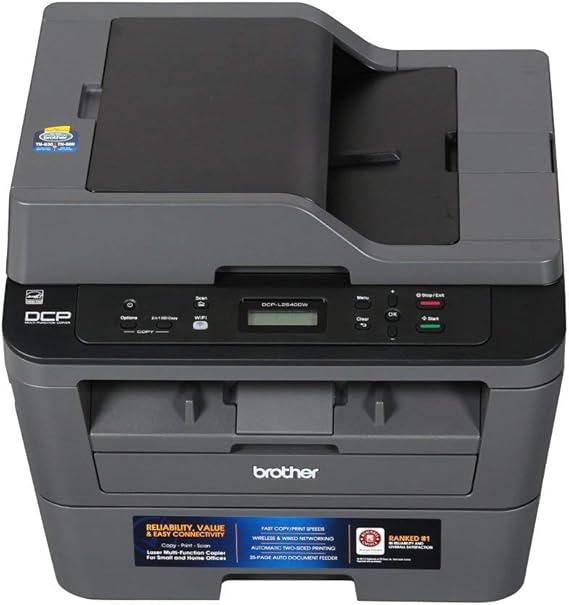 Black Brother monochrome laser multifunction printer, open scanner area with control panel
