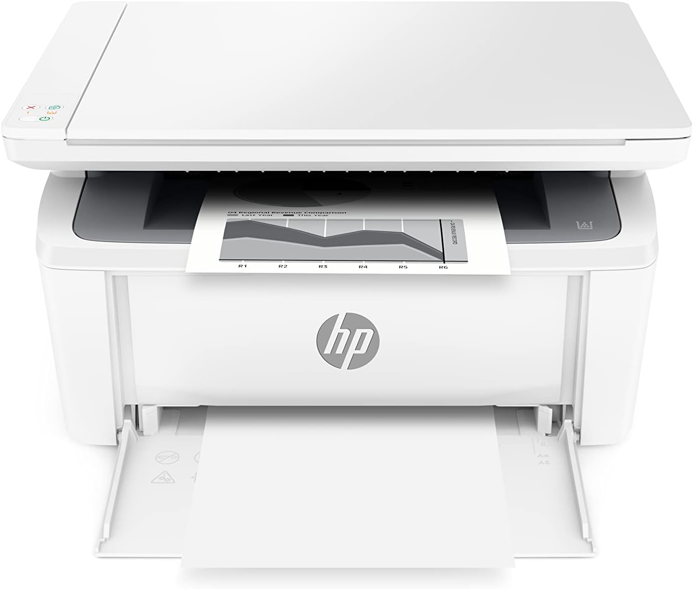 HP LaserJet MFP all-in-one printer with open output tray and paper feed
