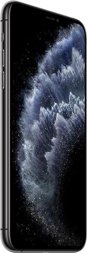 Renewed smartphone, front view with blue abstract wallpaper on dark screen