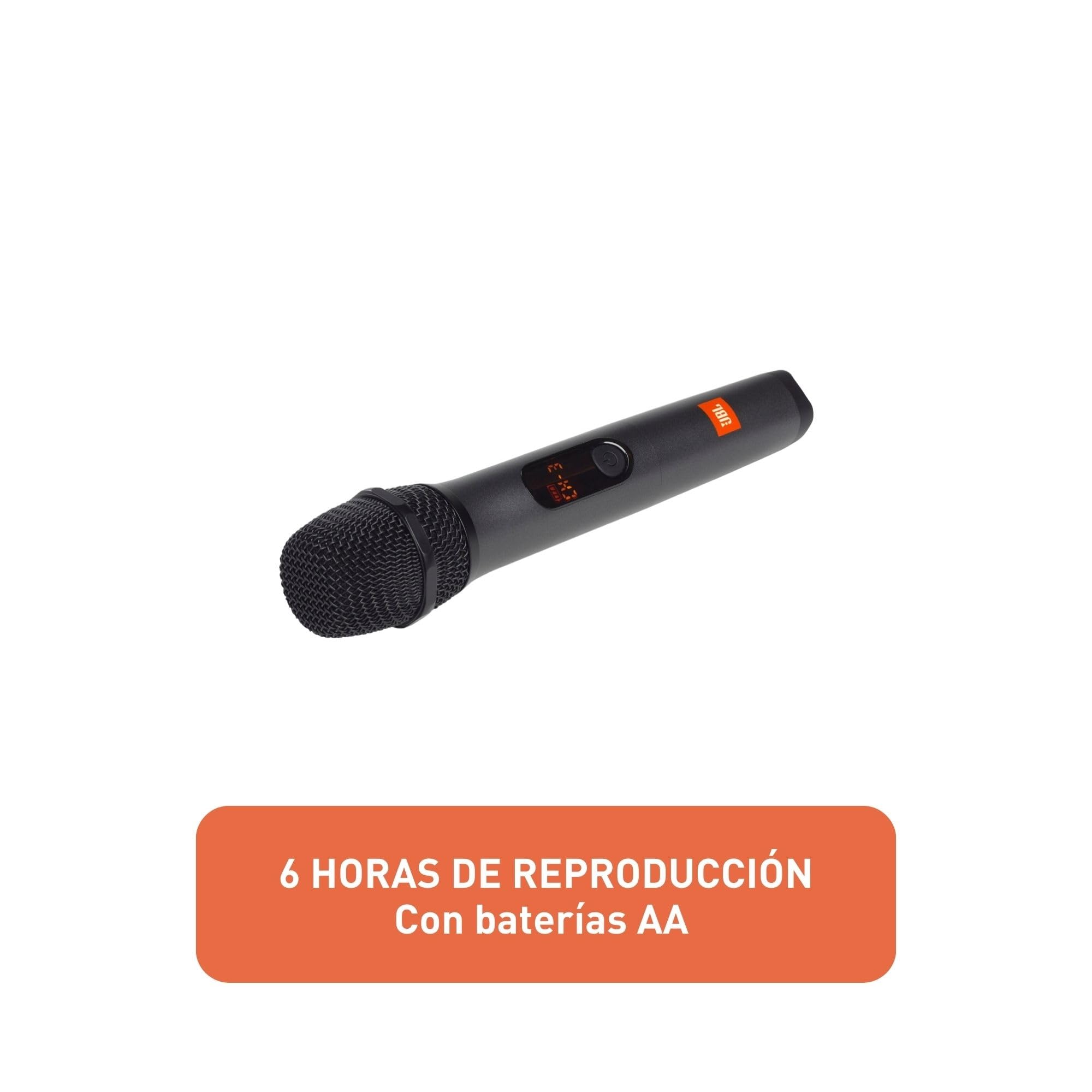 Black wireless microphone with mesh grille and LED status light bar