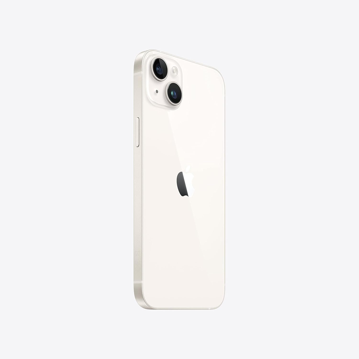 Smartphone with white back and dual rear cameras, rear-only side view