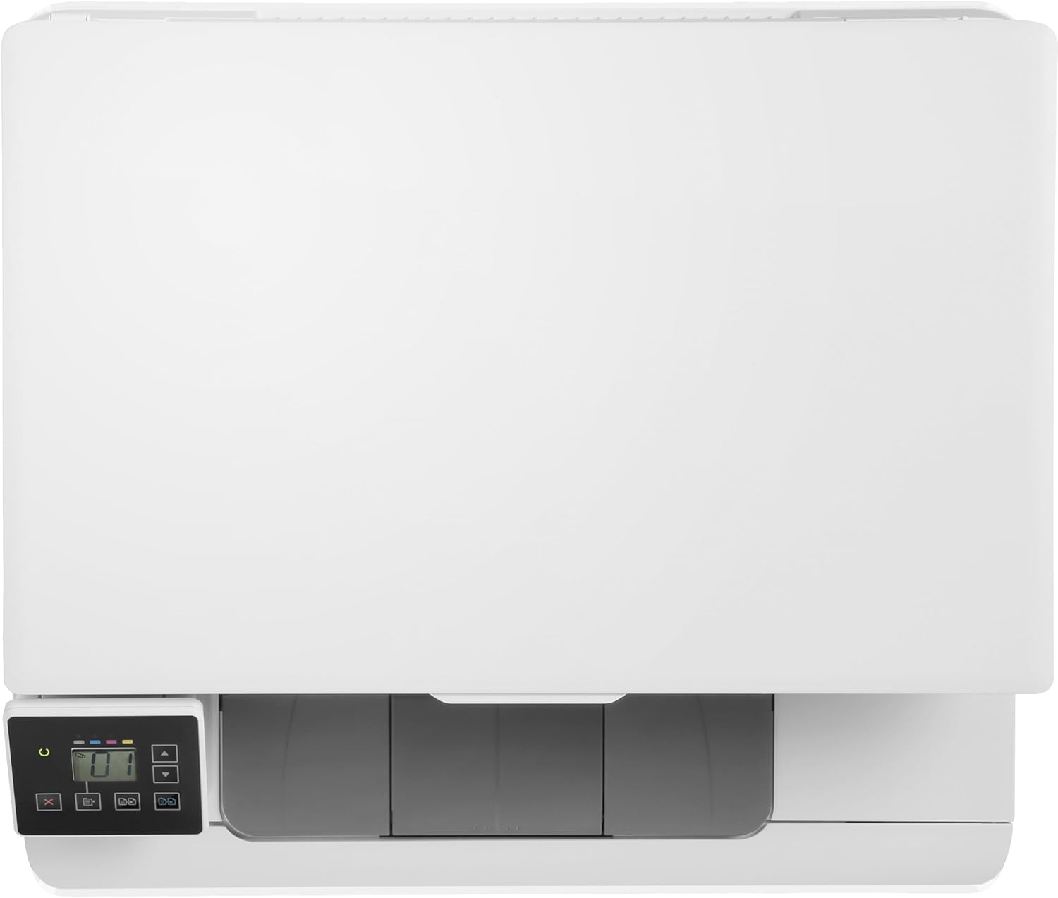 HP Color LaserJet Pro MFP M182n printer top view with output slot and dark internal rollers