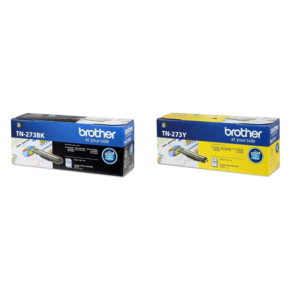 Two Brother toner cartridge boxes, TN-273BK black and TN-273Y yellow