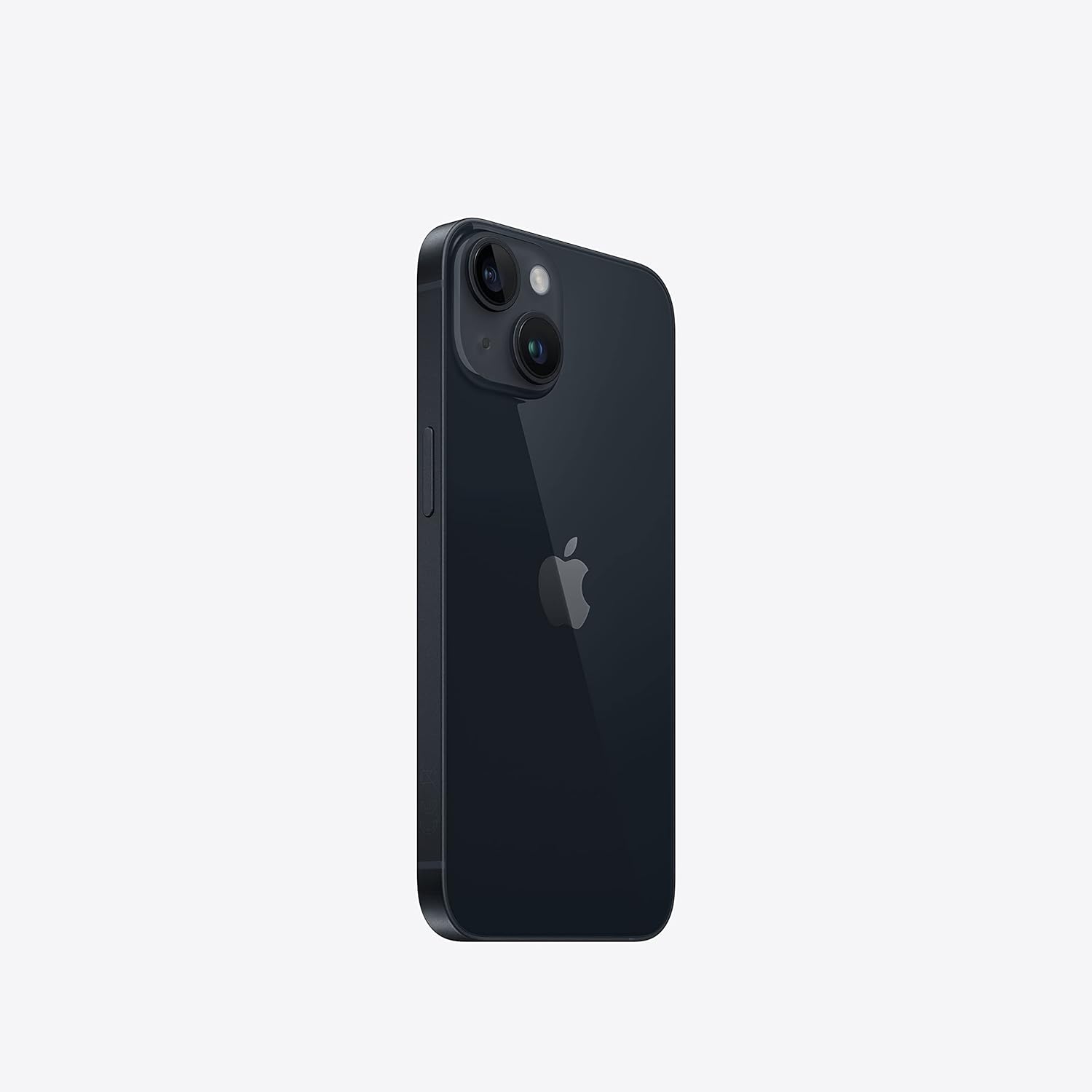 Apple iPhone 14 Plus smartphone in Midnight, back view with dual camera system