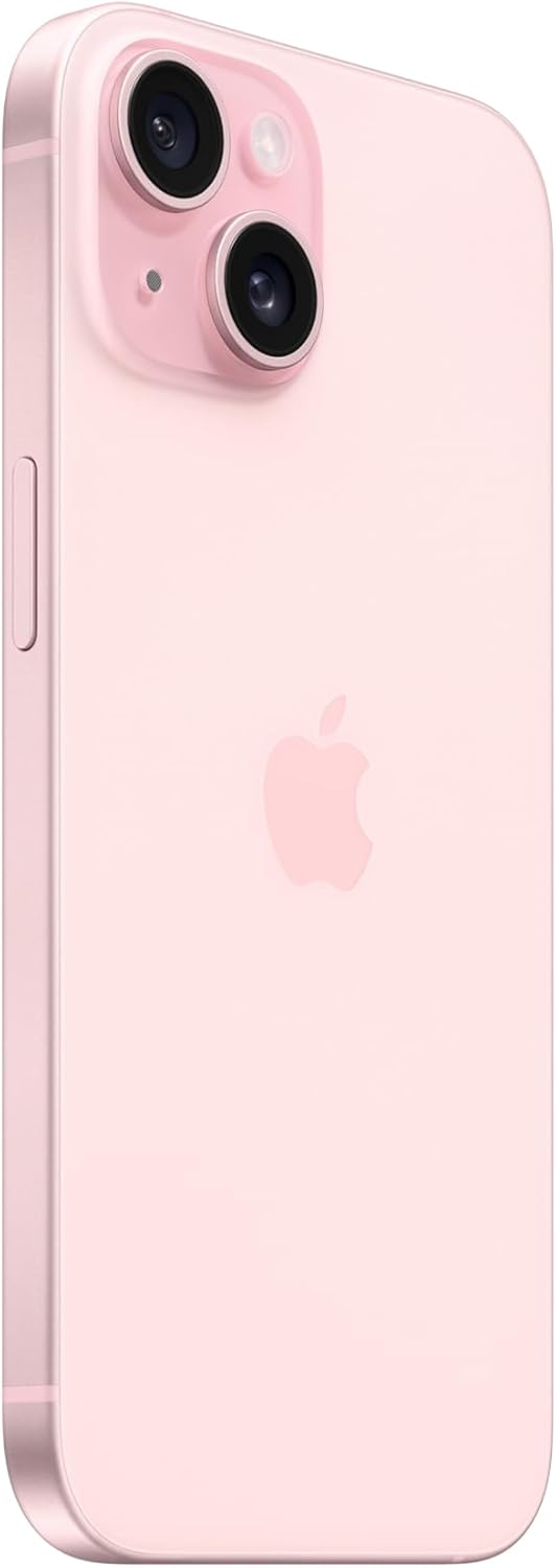 Pink smartphone back with dual cameras and Apple logo