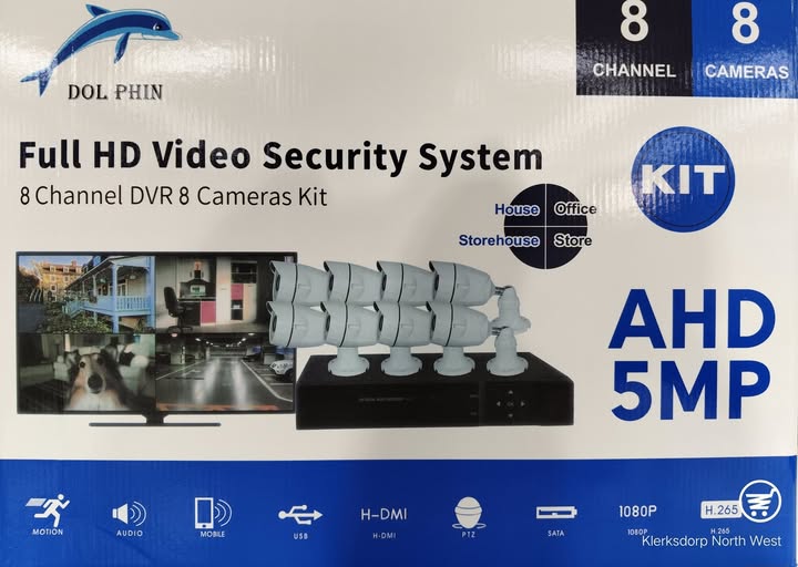 Full HD video security system kit with 8 cameras and 8-channel DVR, AHD 5MP