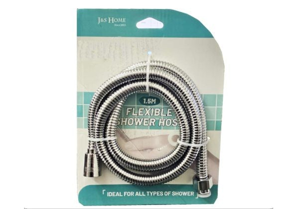 Flexible chrome shower hose with braided coil and two metal end fittings