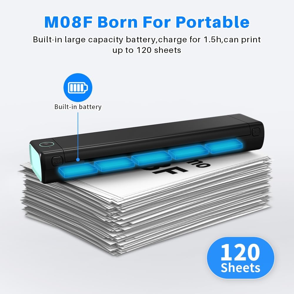 Black inkless thermal A4 printer with stacked thermal paper
