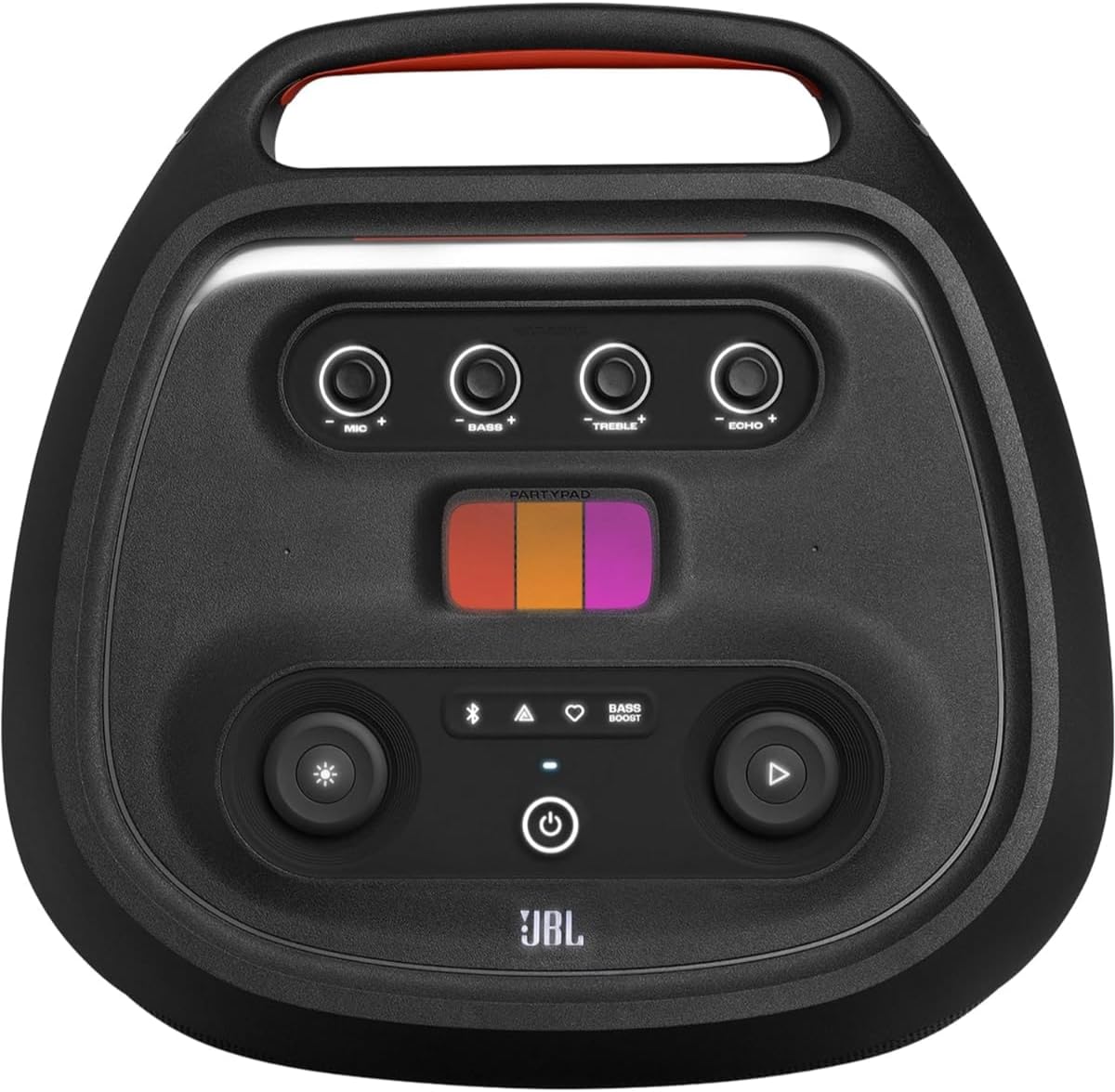 JBL portable Bluetooth speaker control panel with color display and button controls
