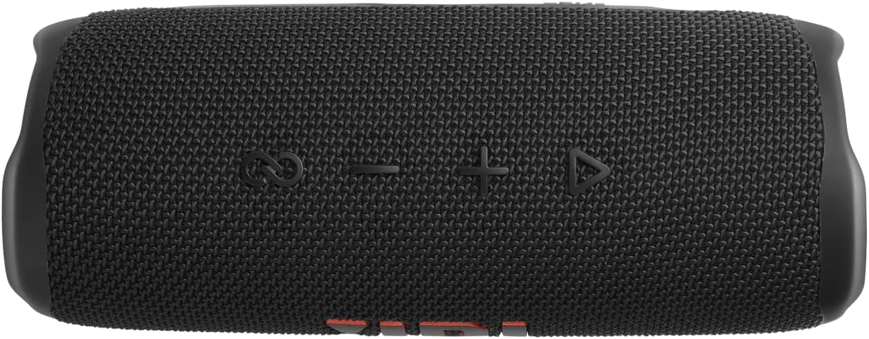 JBL Flip 6 portable speaker, black fabric grille with top control icons