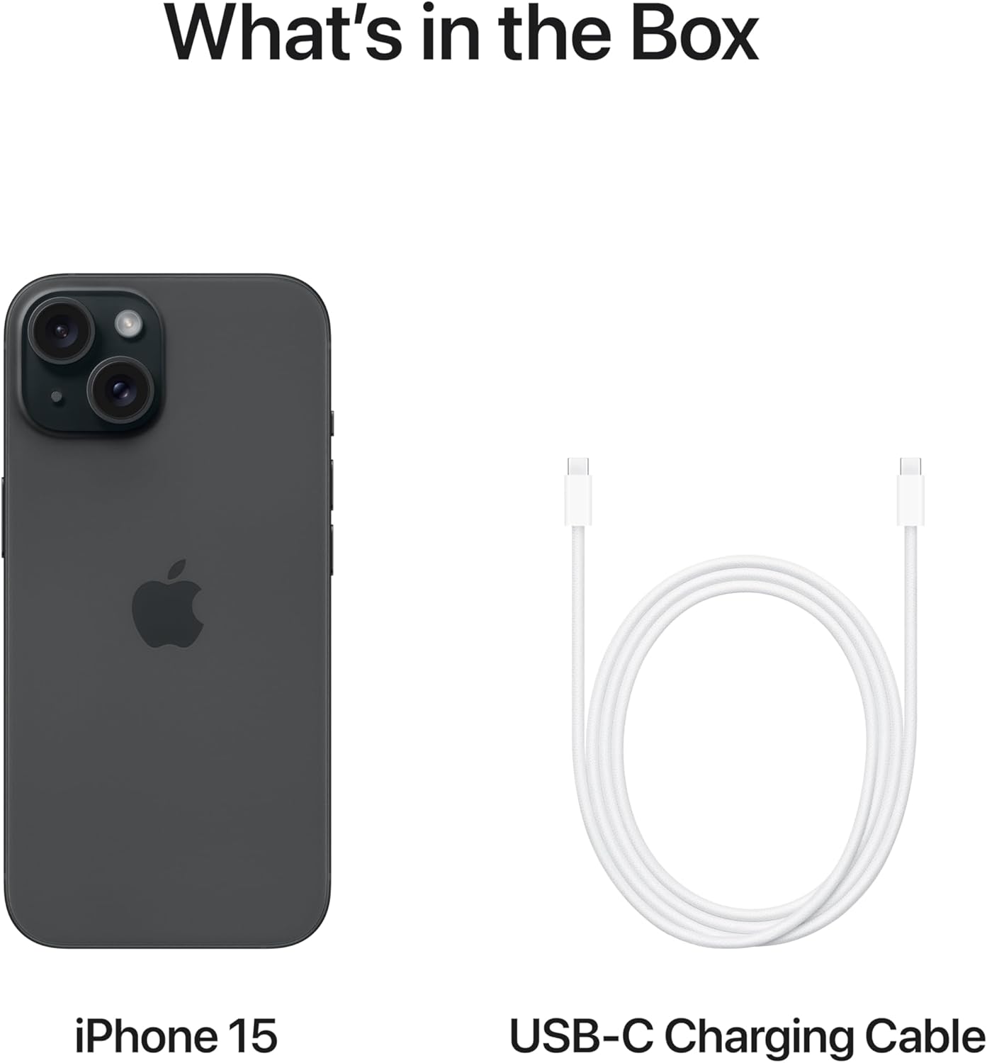 Black smartphone back with triple-lens camera cluster and USB-C charging cable