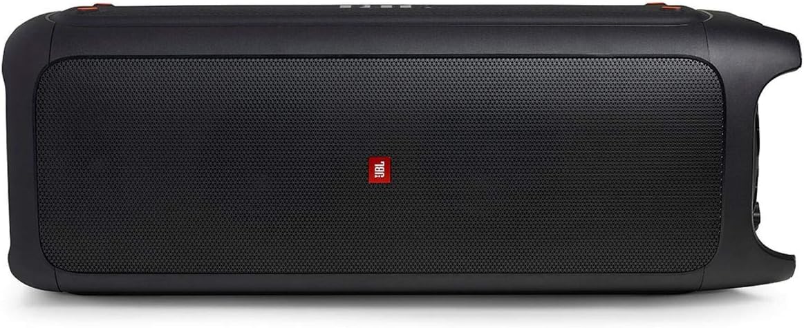 Black portable Bluetooth speaker rear with central JBL logo on the speaker grille