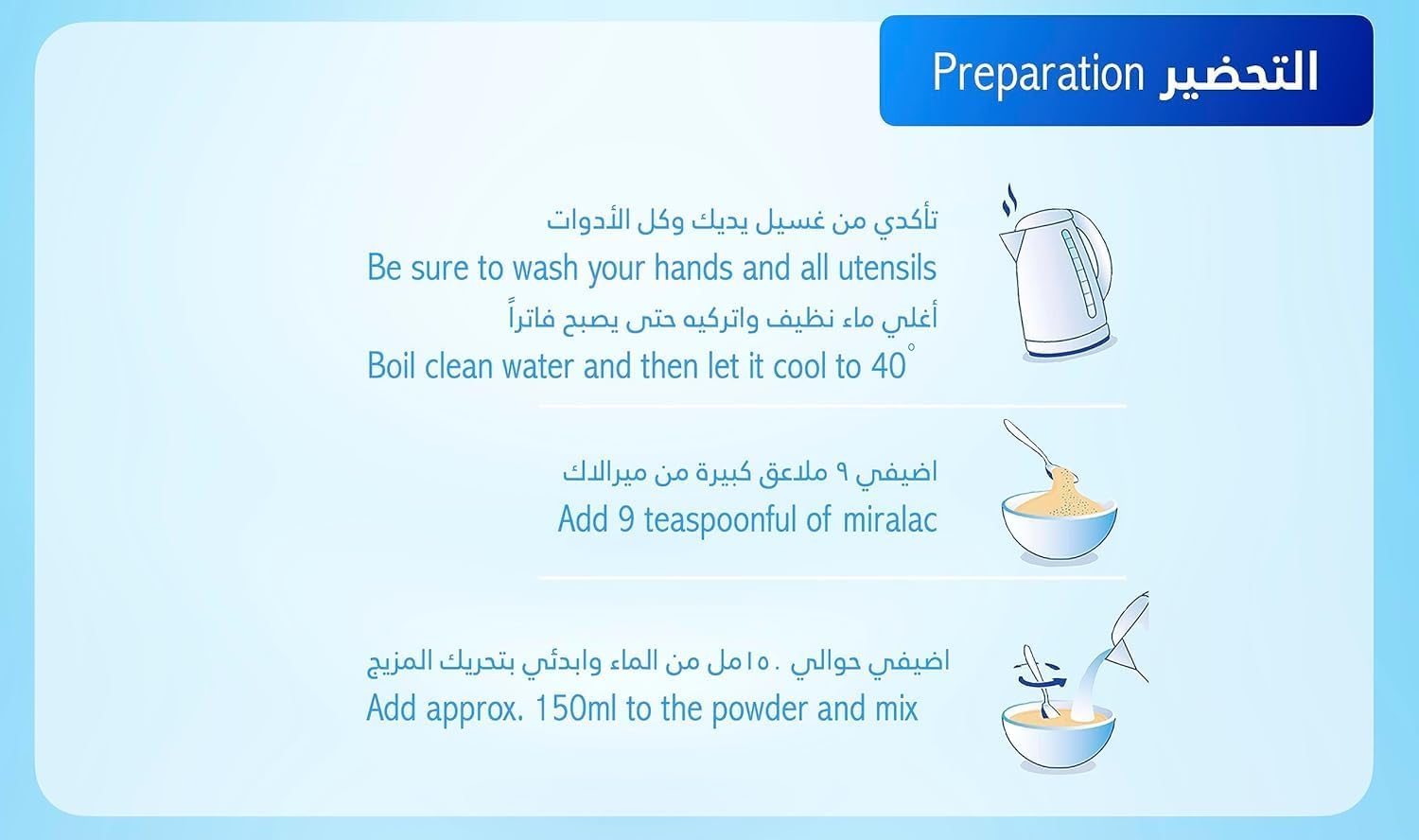 Wheat and milk infant formula preparation steps panel on the can