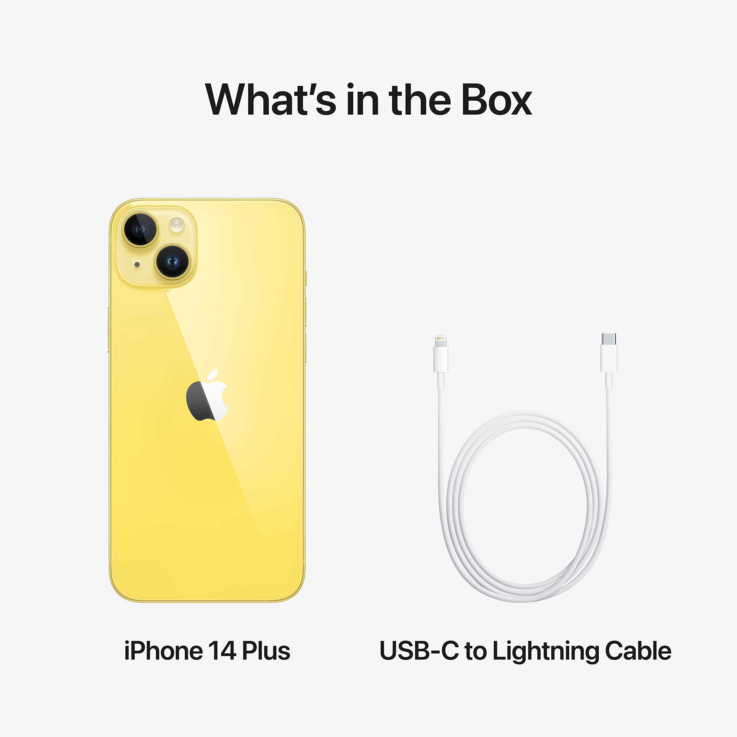 iPhone 14 Plus and USB-C to Lightning cable set, phone and charging cable shown