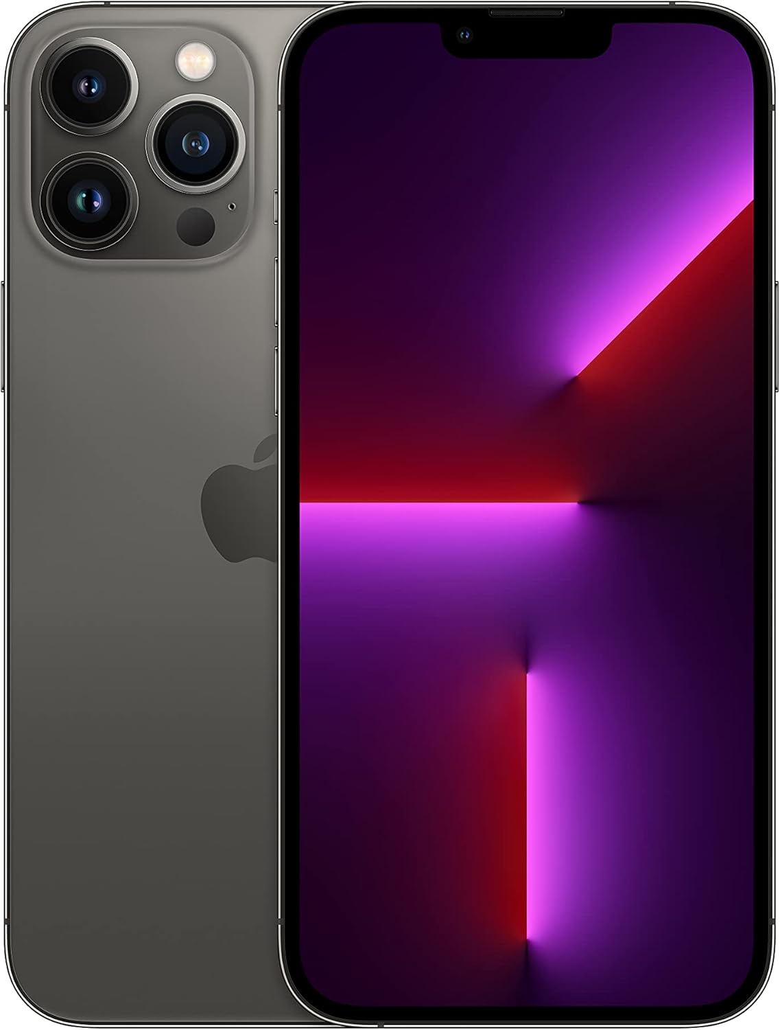 Graphite iPhone with triple-camera module and purple front display