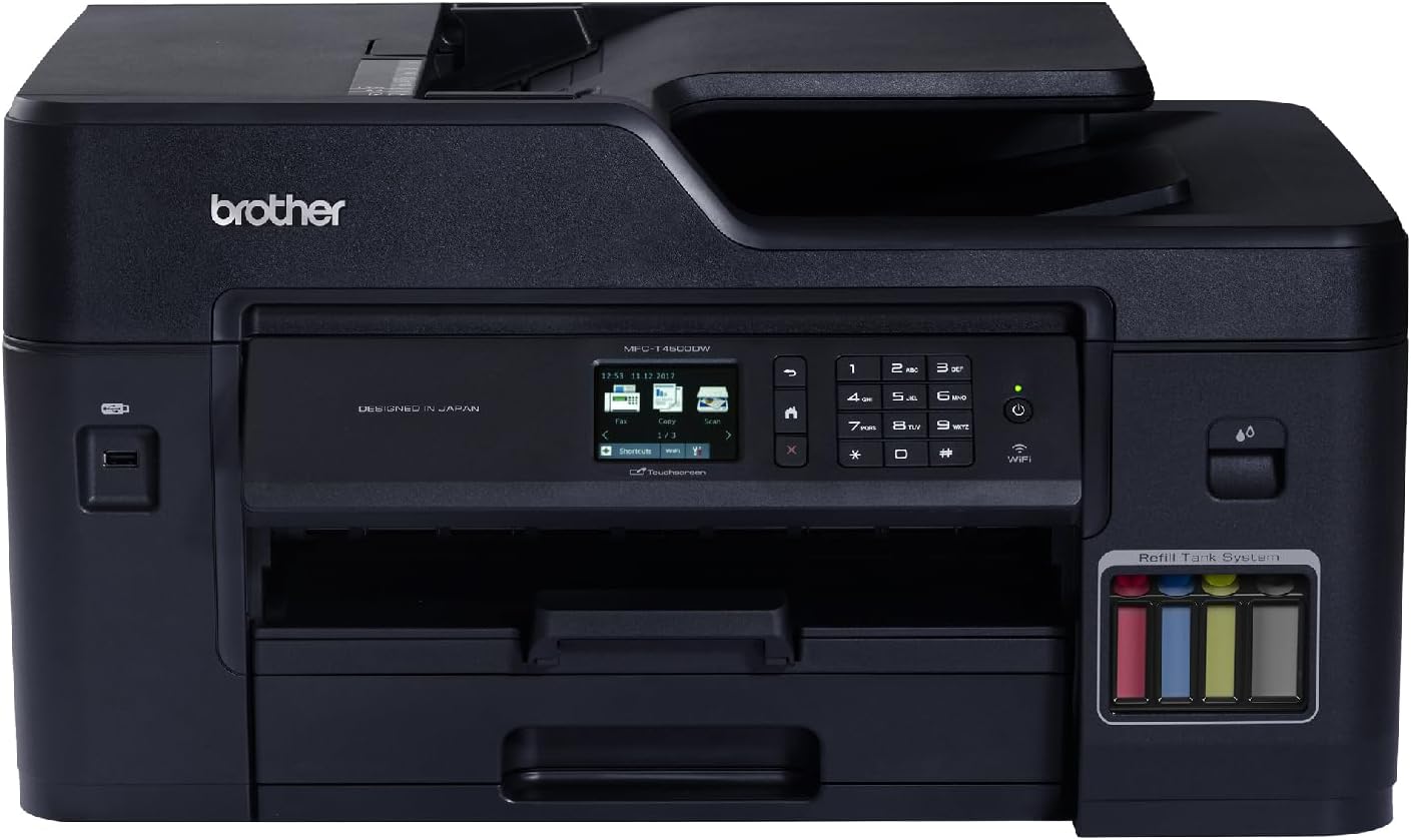 BROTHER ink tank multifunction printer with front control panel and color ink cartridge window