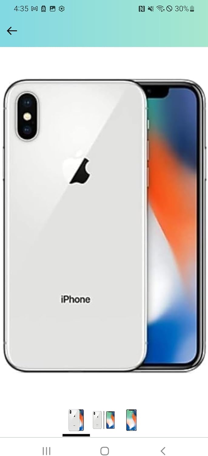 Renewed iPhone X, silver back with Apple logo, front edge partially shown